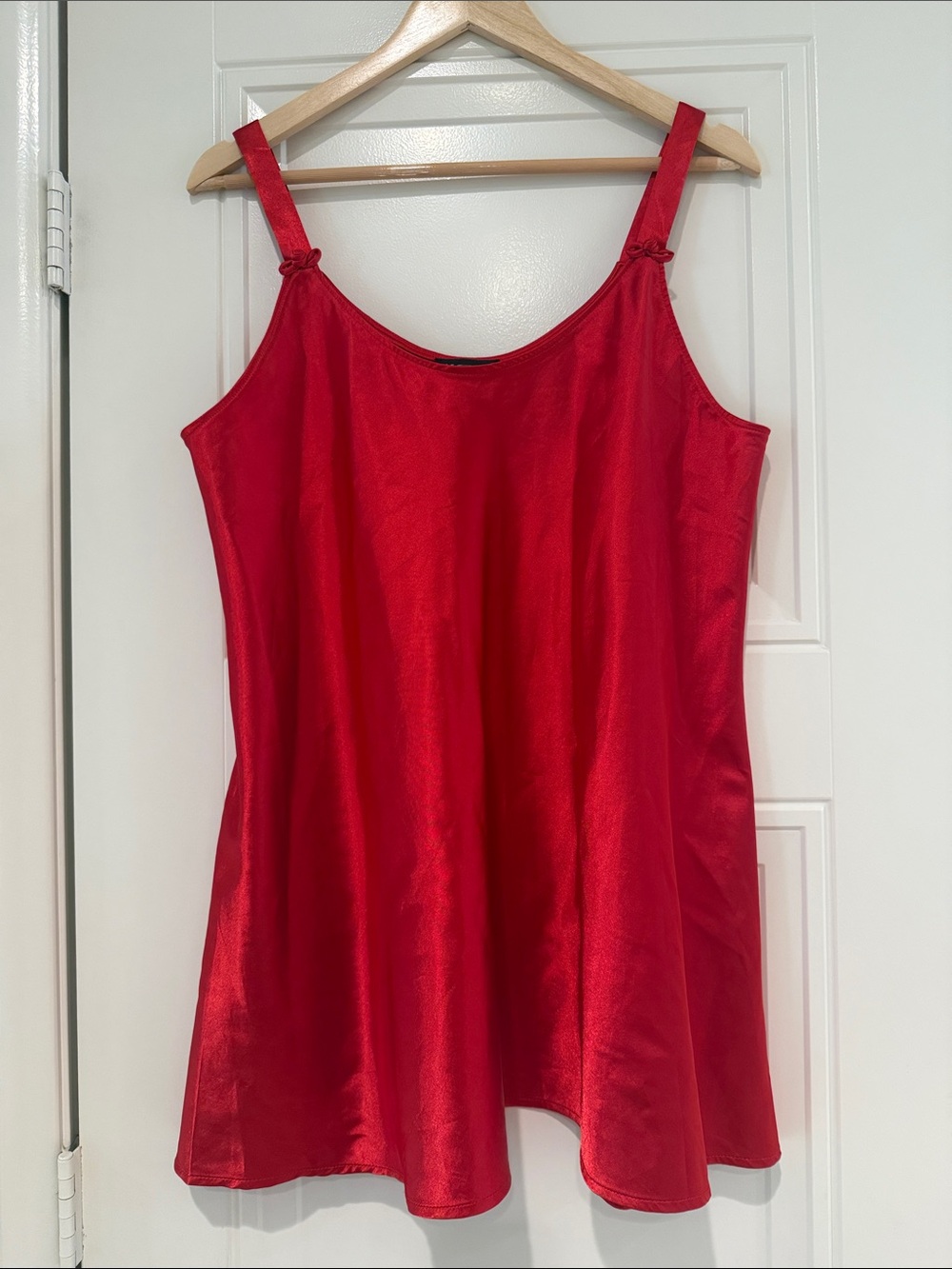 Satin Red Slip Dress with rosette-Strap Detail